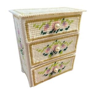 Vintage Handmade Needlepoint Crochet Doll Dresser Drawer Storage Decor Jewelry